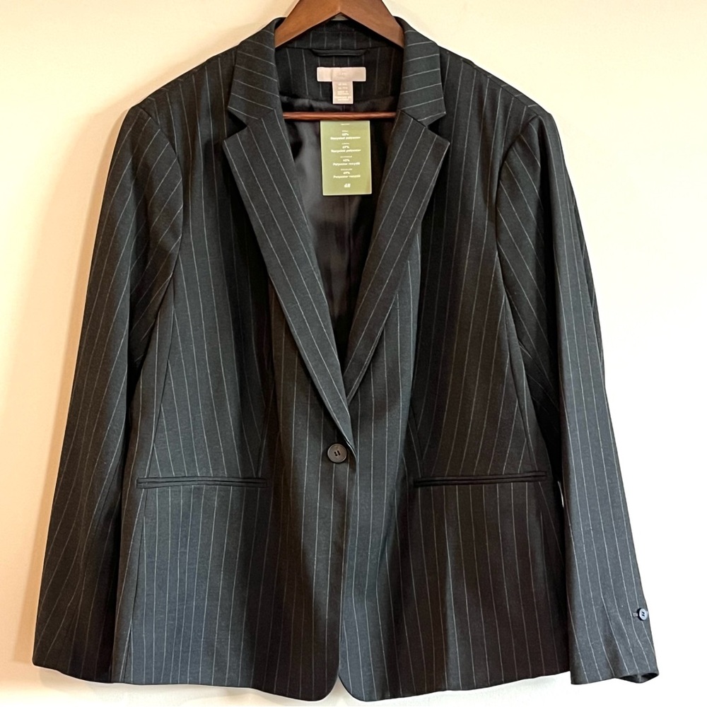 H&M Black Pinstripe Women’s Blazer Single Button Size XXL NEW WITH TAGS